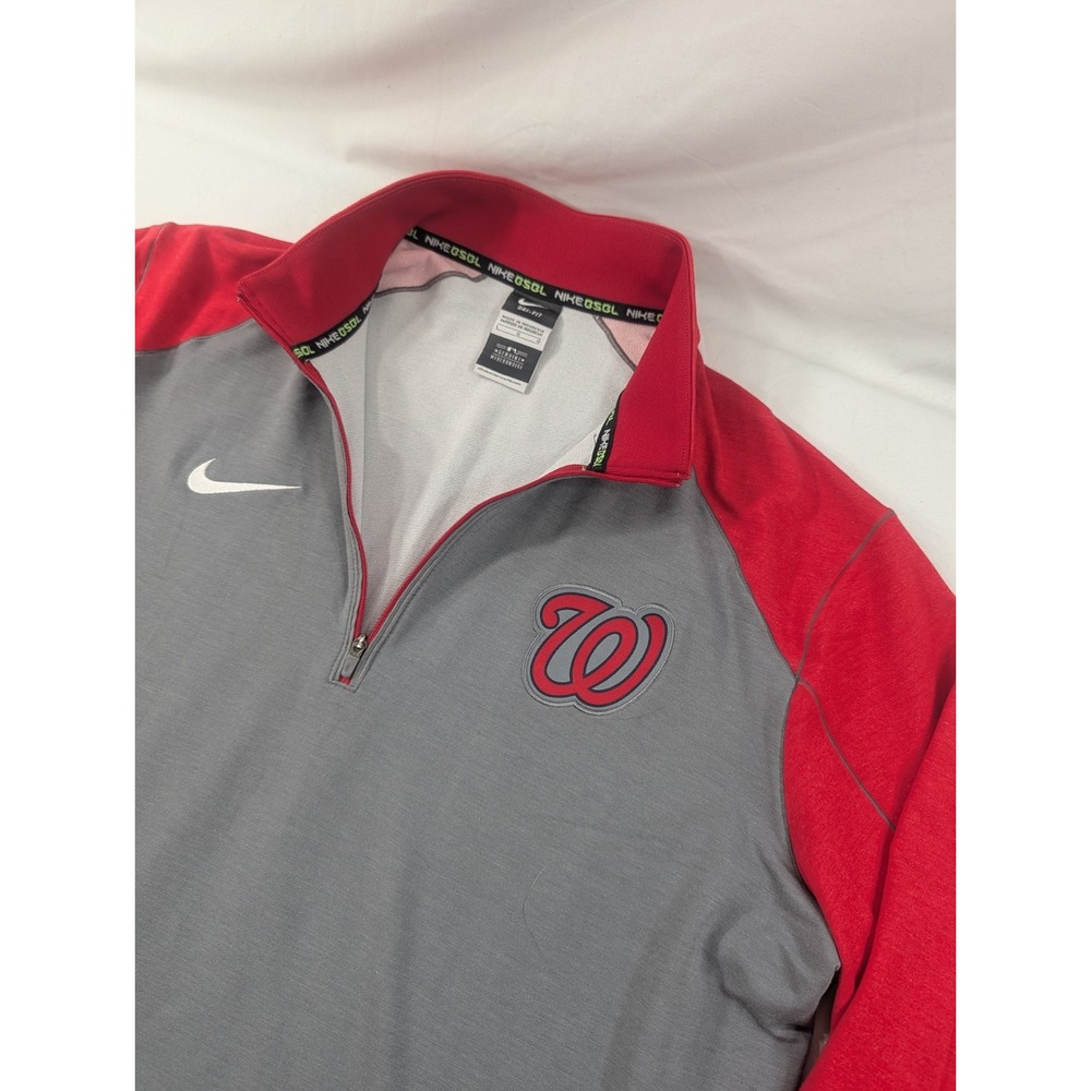 Nike 1/4 Zip Mens Large Red Washington Nationals MLB Baseball DriFit Pullover